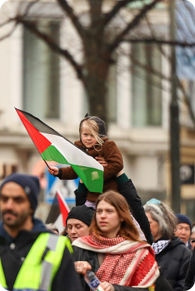 Crowd waving flag